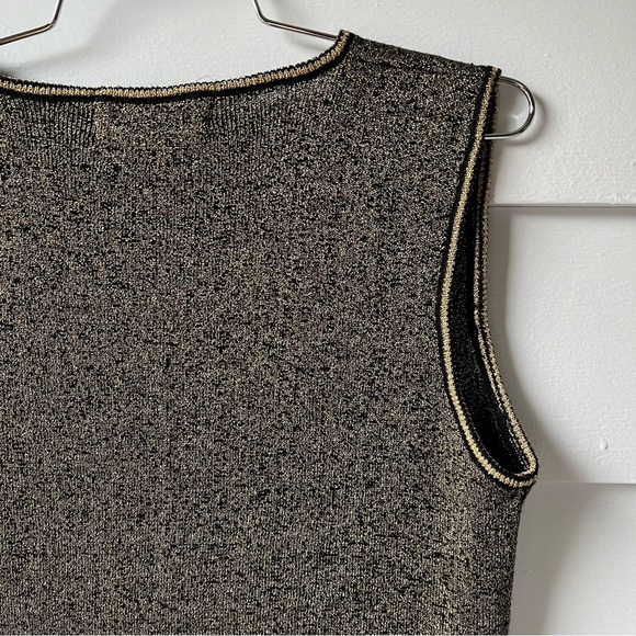 Vintage Metallic Gold and Black Sleeveless V-Neck Knit Top - Picture 8 of 10